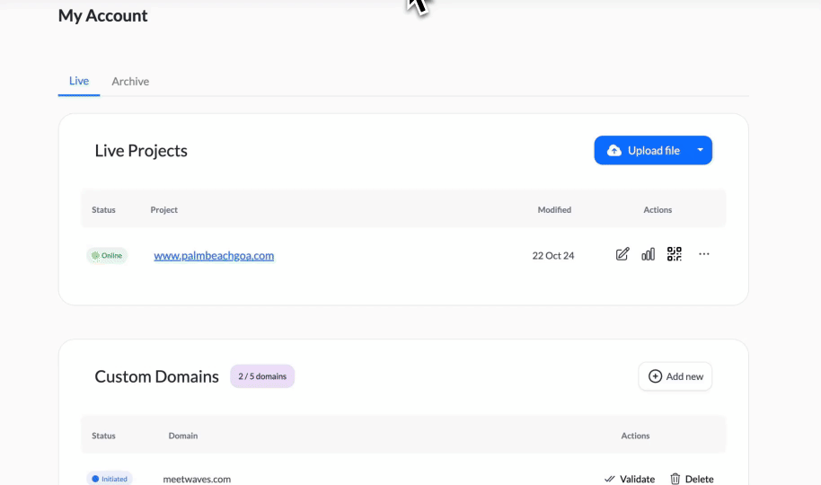 A Tiiny Host analytics dashboard showing visitors, average time and downloads, the most-read pages of a PDF, and top traffic sources by UTM campaign.