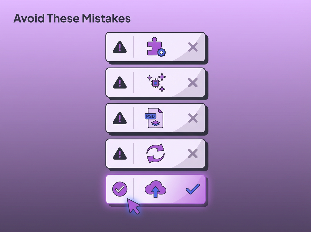 An infographic illustrating common mistakes when choosing a free Photoshop alternative, such as assuming all features are free or expecting basic tools to match advanced AI.