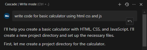 Prompting the AI Assistant to write the code for calculator.