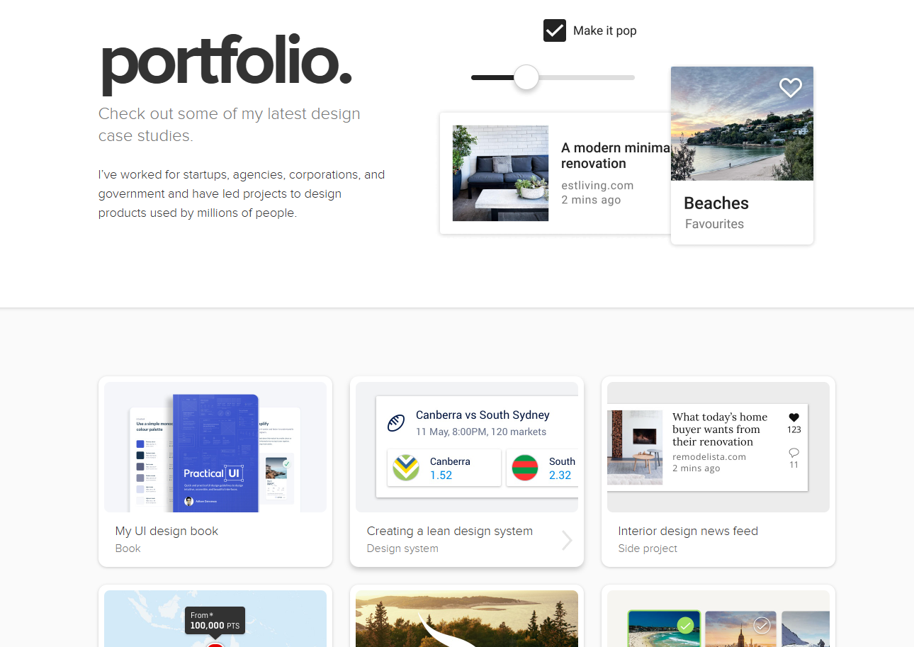 An example of case studies webpage for portfolio