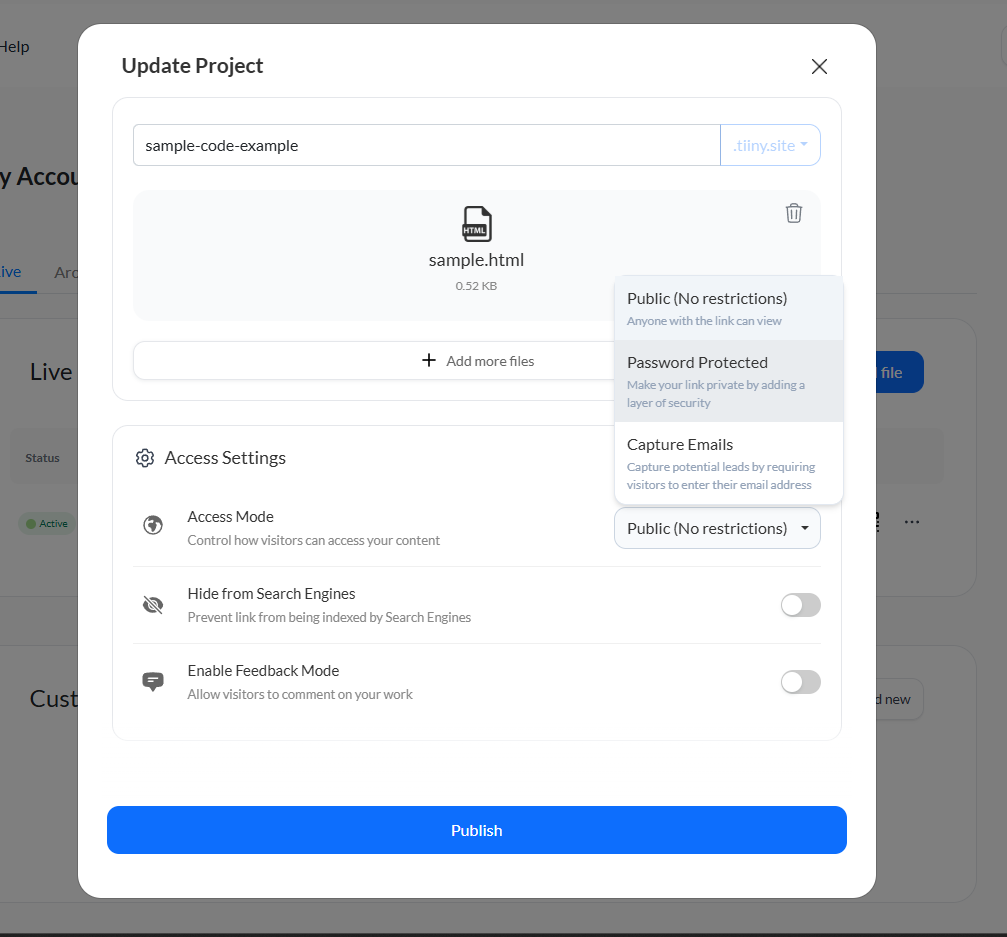 Changing the access from Public to Password Protected.