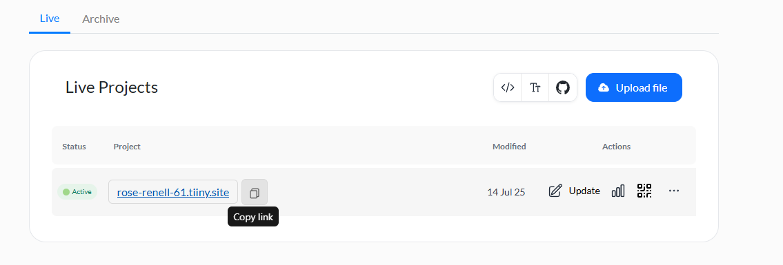 Click on "copy link" button next to your link on dashboard