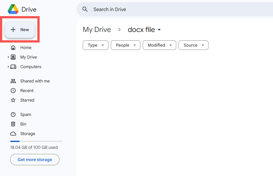 Click the "New" button in the drive.