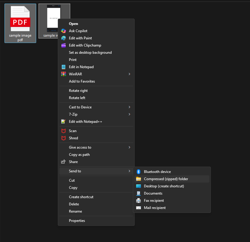 Compress multiple files into a folder on Windows