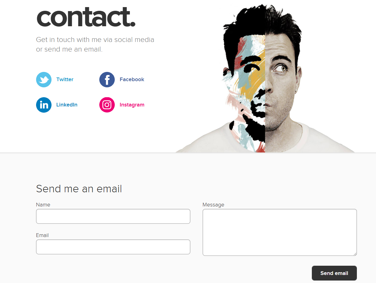 Adham Dannaway's contact section on his portfolio showing the socials and contact form.