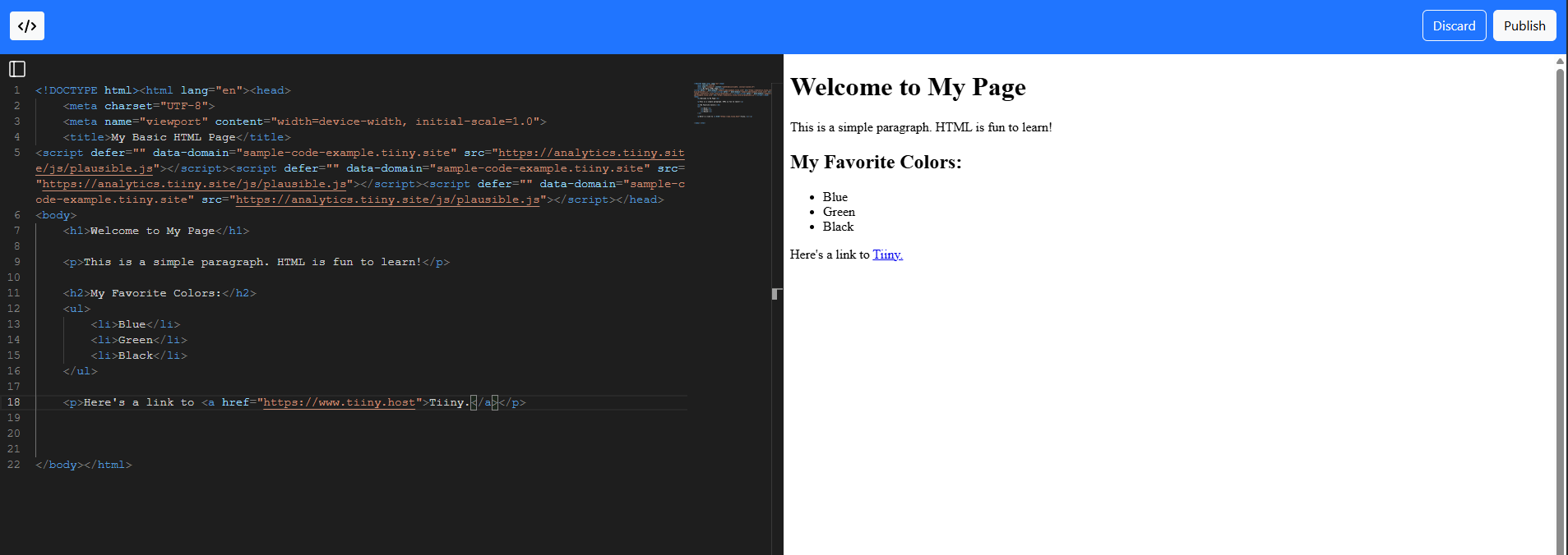 A screenshot of in-browser editor open where you can edit your HTML code and see the output on right side.