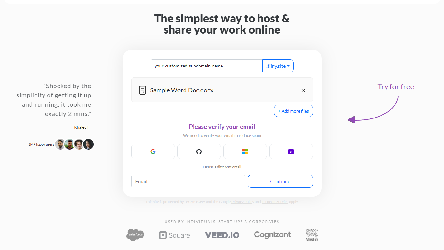 Get free subdomain to publish your document