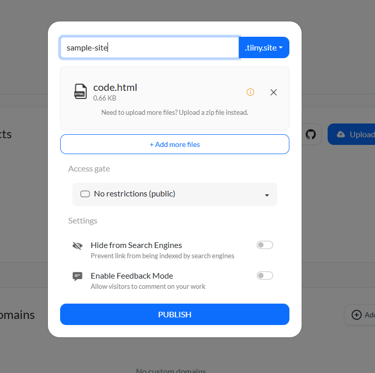 Give a link name and publish your code as a website
