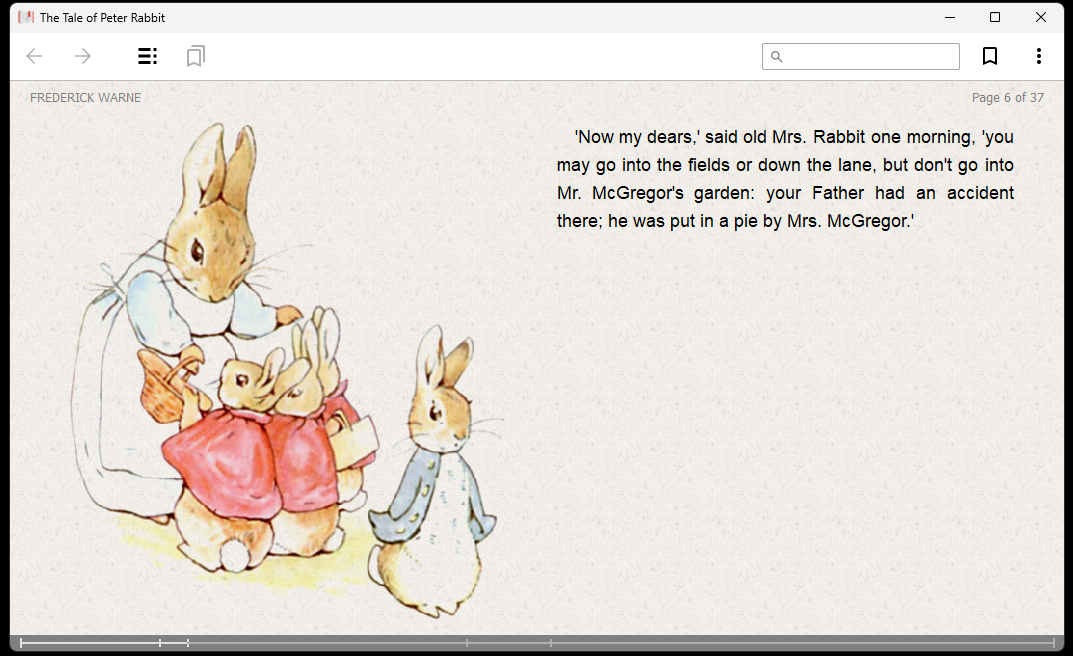 A screenshot from a picture book showcasing that EPUBs support images and other media