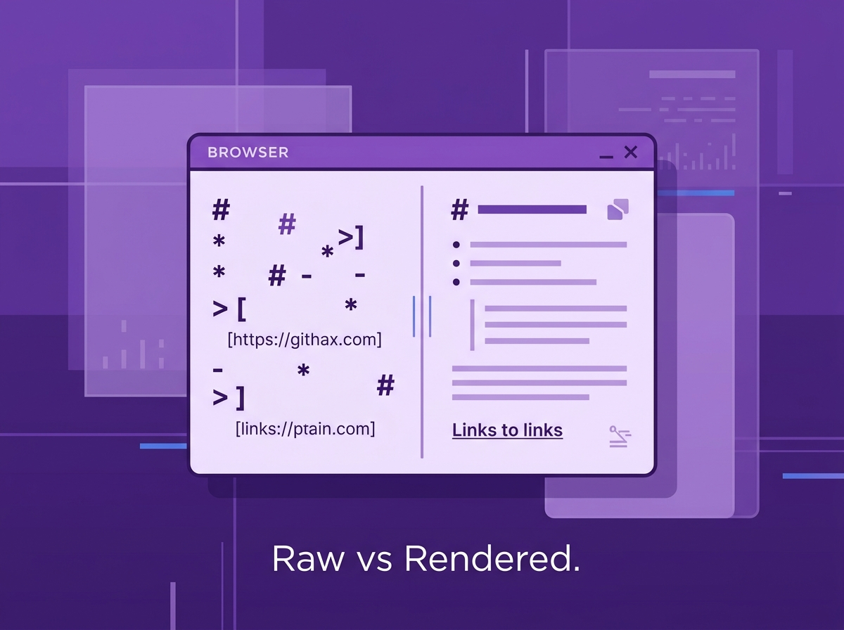 Illustration comparing raw Markdown syntax on the left and rendered formatted output on the right.