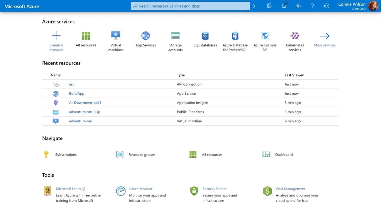 Screenshot of Microsoft Azure Dashboard