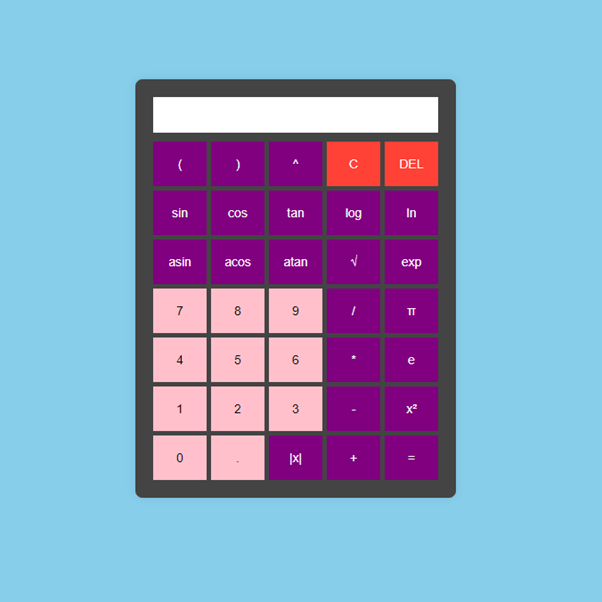 Scientific calculator app interface with advanced mathematical functions and basic arithmetic operations.