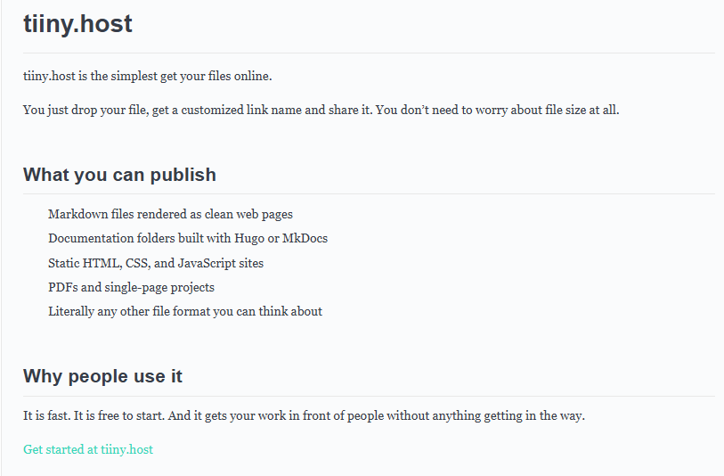 Example of a rendered Markdown website page showing headers, text, and bullet points on a live site.
