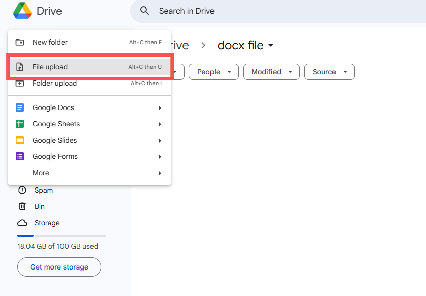 The File Upload has to be chosen to upload the files from device