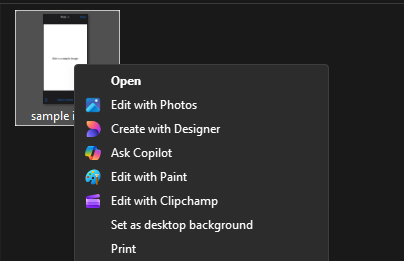 Screenshot of drop down menu when right clicked on image, to select "Print"