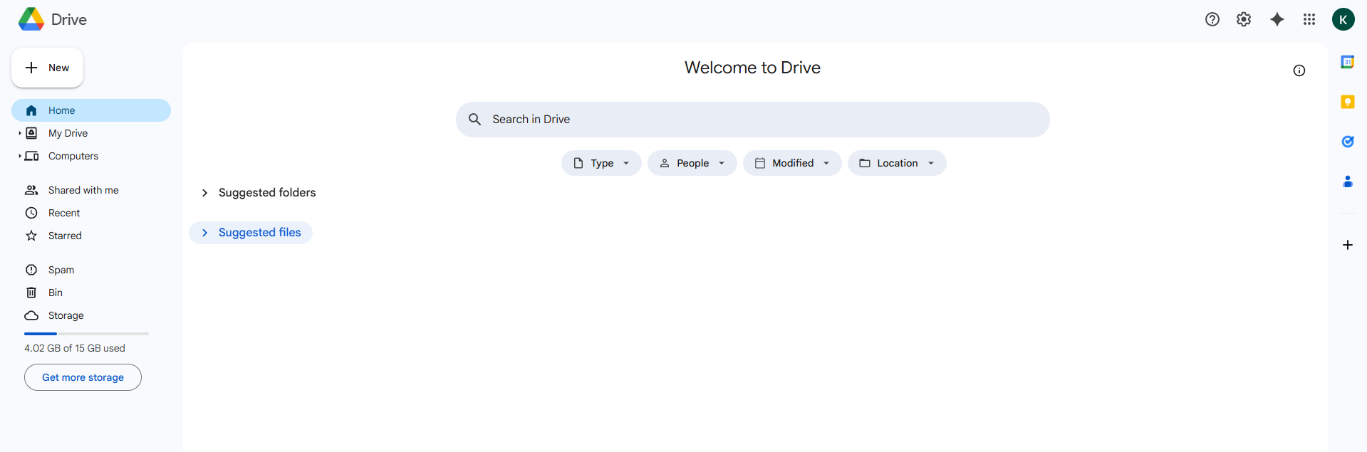 Google Drive homepage to upload files
