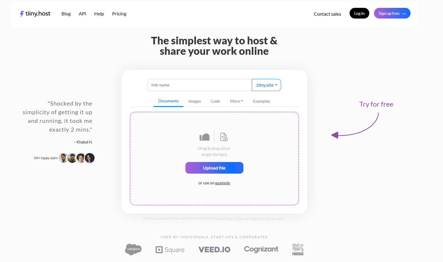 Tiiny Host's homepage to host your Word doc