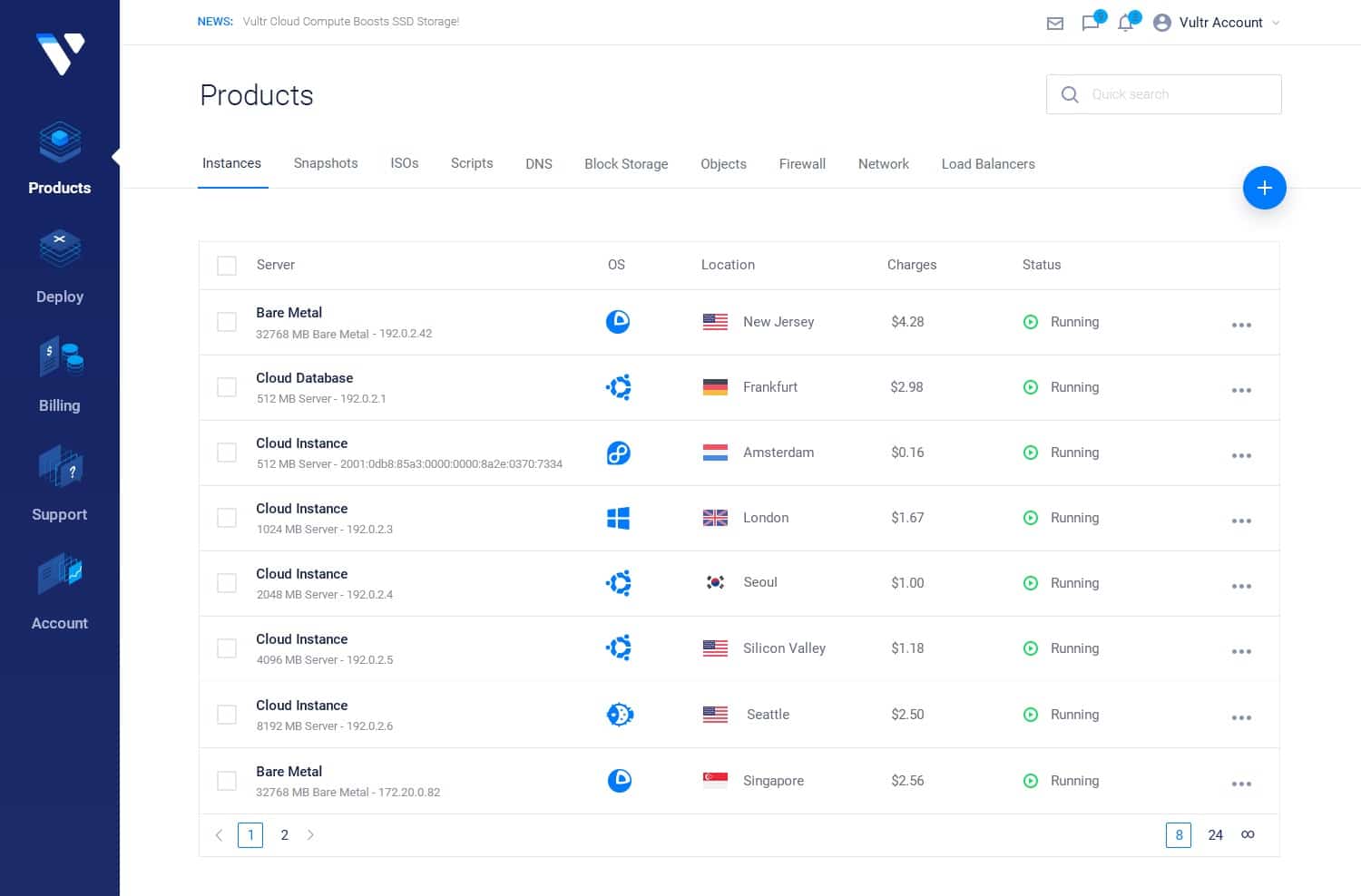 Screenshot of Vultr Dashboard